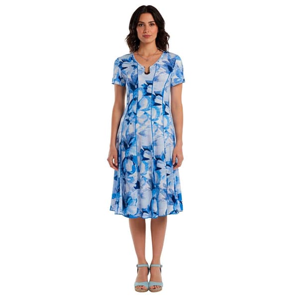 Womens Sami & Jo Short Sleeve Floral Horseshoe Neck A-Line Dress - image 
