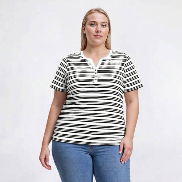 Plus Size Hasting & Smith Short Sleeve Stripe Henley Tee