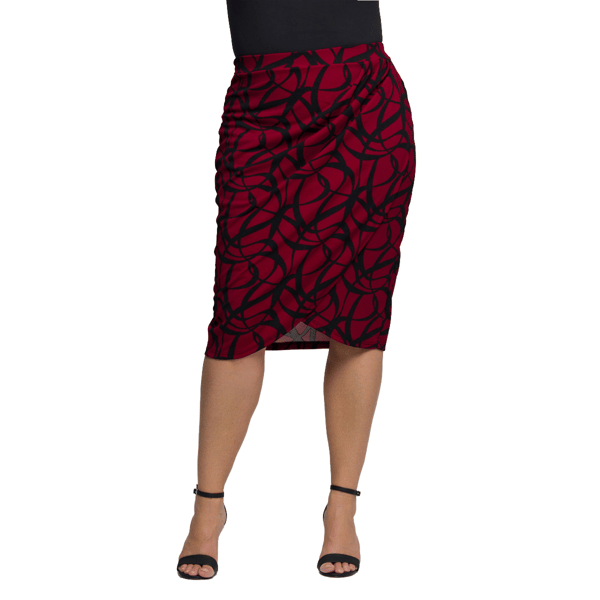 Plus Size 24/7 Comfort Apparel Burgundy Ruched Knee Skirt