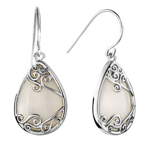 Athra Fine Silver Plated & Opalite Glass Scroll Drop Earrings