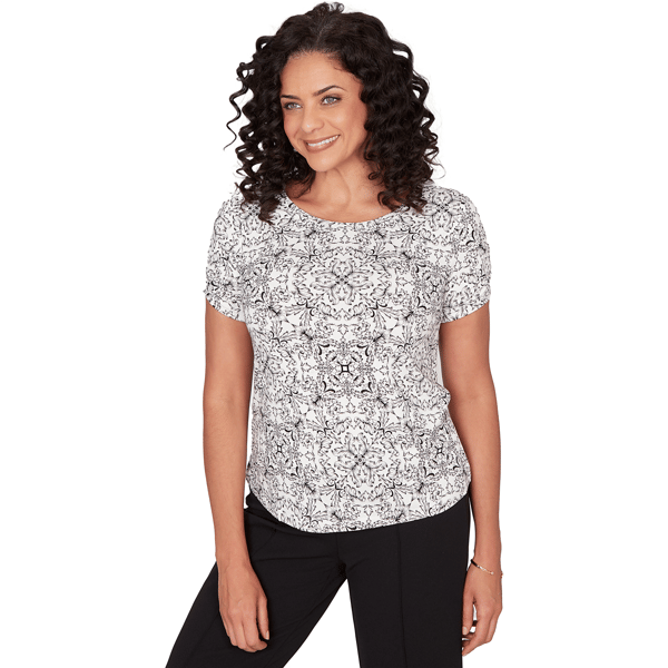 Womens Emaline Key Items Short Sleeve Scroll Medallion Blouse