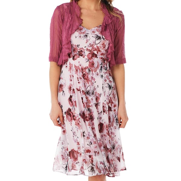 Plus Size Connected Apparel Crochet Jacket with Print Dress