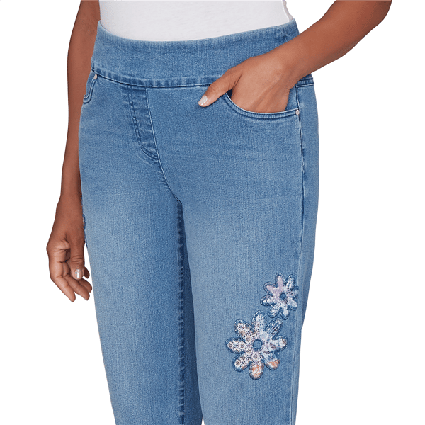 Womens Alfred Dunner Hilton Head Floral Applique Denim Pants