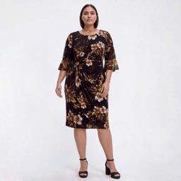 Plus Size Connected Apparel Ruffle Floral Ruched Sheath Dress