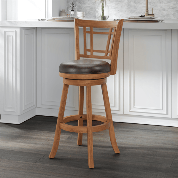 HH2 Home Fairfox Oak Wood Bar Height Swivel Stool