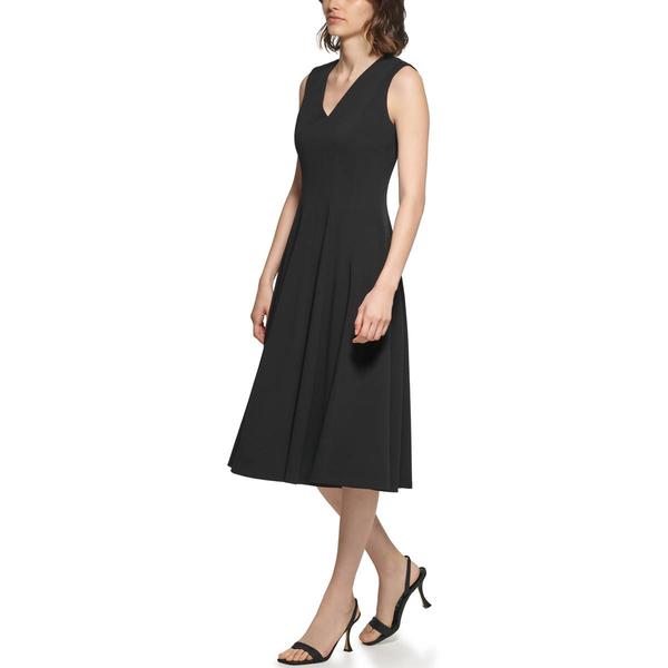 Womens Calvin Klein Sleeveless V-Neck Scuba Crepe A-Line Dress