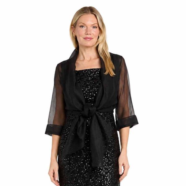 Womens R&M Richards 3/4 Sleeve Sheer Solid Tie Front Shrug - image 