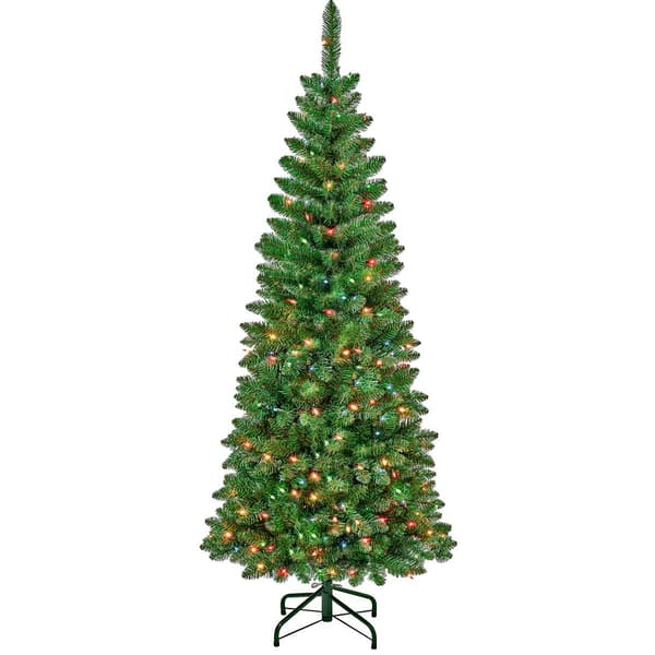 National Tree 6ft Rowan Pencil Slim Tree w/ 250 Multi-Color Light