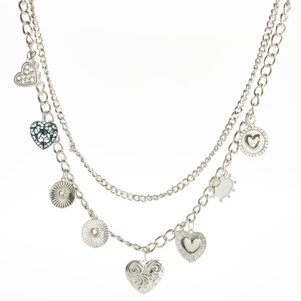 Ashley Silver Plated Mixed Chain Necklace w/ Heart Charms - image 