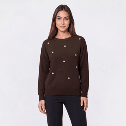 Womens Rio & Rian Long Sleeve Embroidered Coffee Mugs Sweater