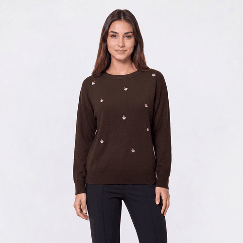 Womens Rio & Rian Long Sleeve Embroidered Coffee Mugs Sweater - image 