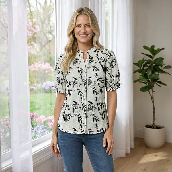 Womens Nanette Lepore Short Poet Sleeve Split Neck Vine Blouse - image 
