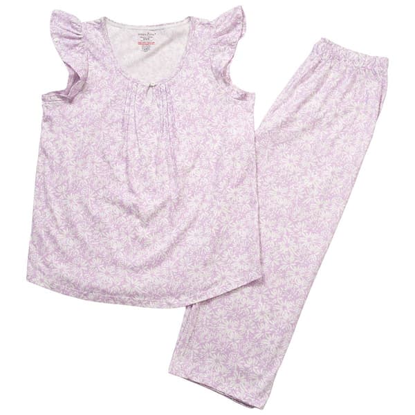 Womens Poppy & Clay Flutter Sleeve Daisies Capri Pajama Set