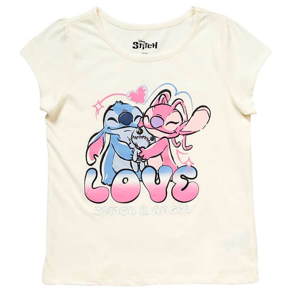 Girls (7-16) Disney Stitch & Angel Love Short Sleeve Graphic Tee - image 