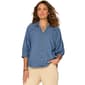 Womens Democracy Below Elbow Sleeve, Snap Button Down Denim Shirt - image 1