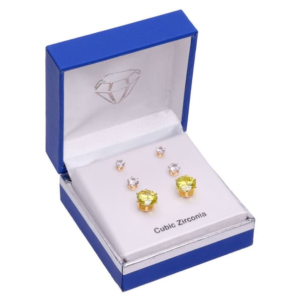 Gold-Tone CZ Earring Trio Set - image 