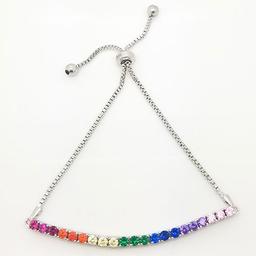 Silver Plated Rainbow Cubic Zirconia Round Bracelet