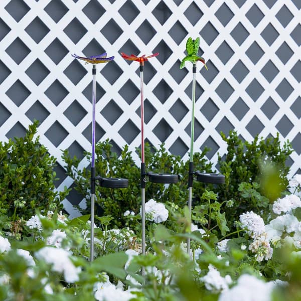 Alpine Solar Insects/Bird LED Garden Stake - Set of 3