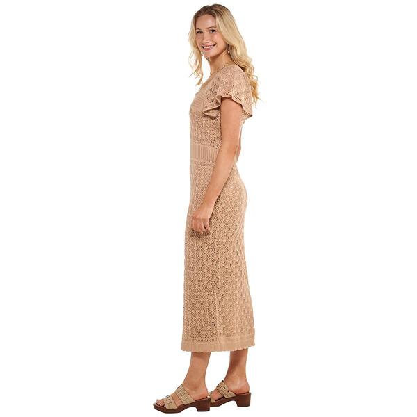 Womens Absolutely Famous Flutter Sleeve Pointelle Maxi Dress