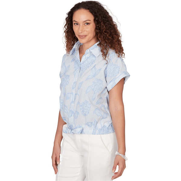 Womens Skye’s the Limit Sunny Blue Skies Floral Stripe Blouse
