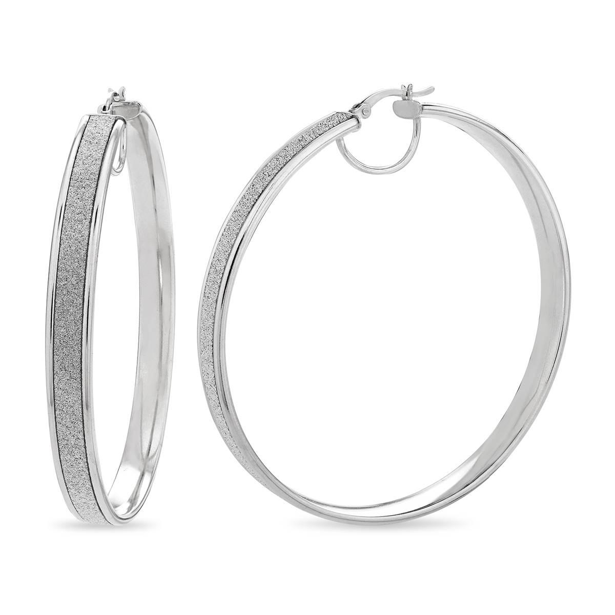Forever New Sterling Silver Glitter 62x7mm Hoop Earrings