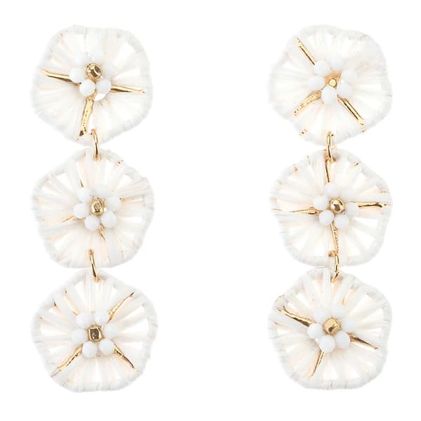 Ashley Cooper(tm) White 3 Tier Raffia Flower Earrings - image 