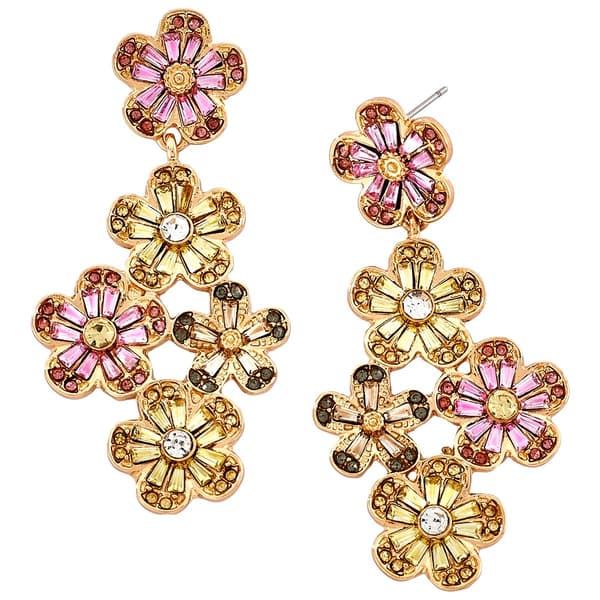 Ashley Cooper(tm) Gold-Tone & Pink Multi Flower Earrings - image 
