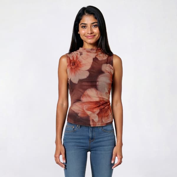 Juniors Madden Girl Mesh Funnel Neck Asymmetrical Ruch Top - image 
