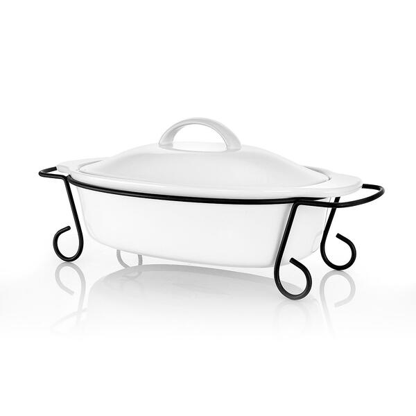 Gracious Dining Oval Stoneware Bakeware with Lid &amp; Metal Rack - image 