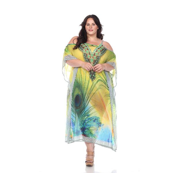Plus Size White Mark Peacock Caftan Shift Dress - image 