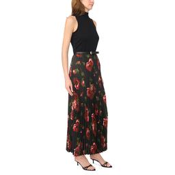 Womens Cece Sleeveless Mock Neck Floral Pleated Midi Dress