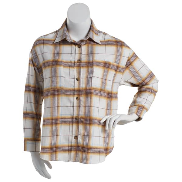 Juniors No Comment Aerea Plaid Oversized Shacket w/Pocket