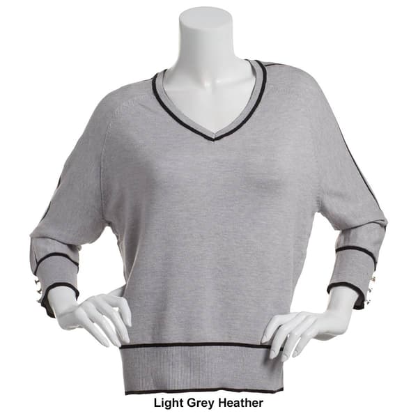 Womens Retrology 3/4 Sleeve V-Neck Tipped Sweater