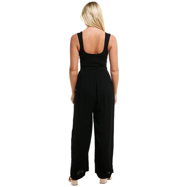 Juniors Hunter &amp; Brown Solid Top Crosshatch Pleated Jumpsuit