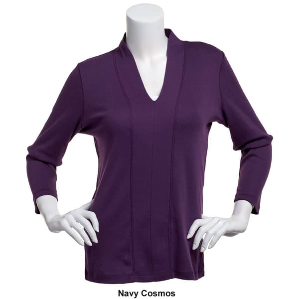 Petite Hasting & Smith 3/4 Sleeve Seamed Front V-Neck Tee