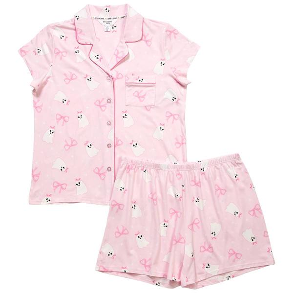 Womens Trick or Treat Sleep Halloween Ghosts with Bows Pajama Set - image 
