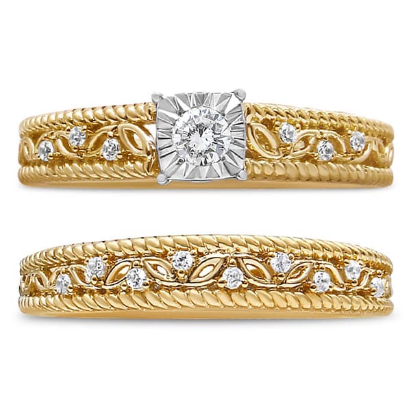 Haus of Brilliance 14kt. Gold Plated 1/5ctw. Diamond Bridal Set