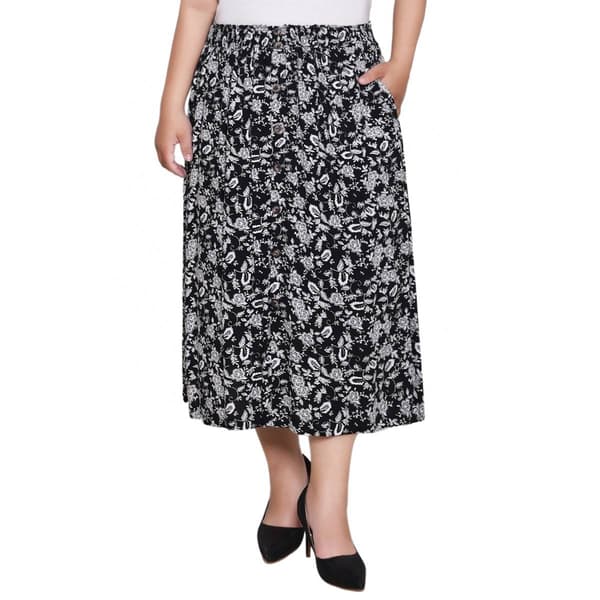 Plus Size NY Collection Pull On Floral Woven Gauze Crepon Skirt - image 