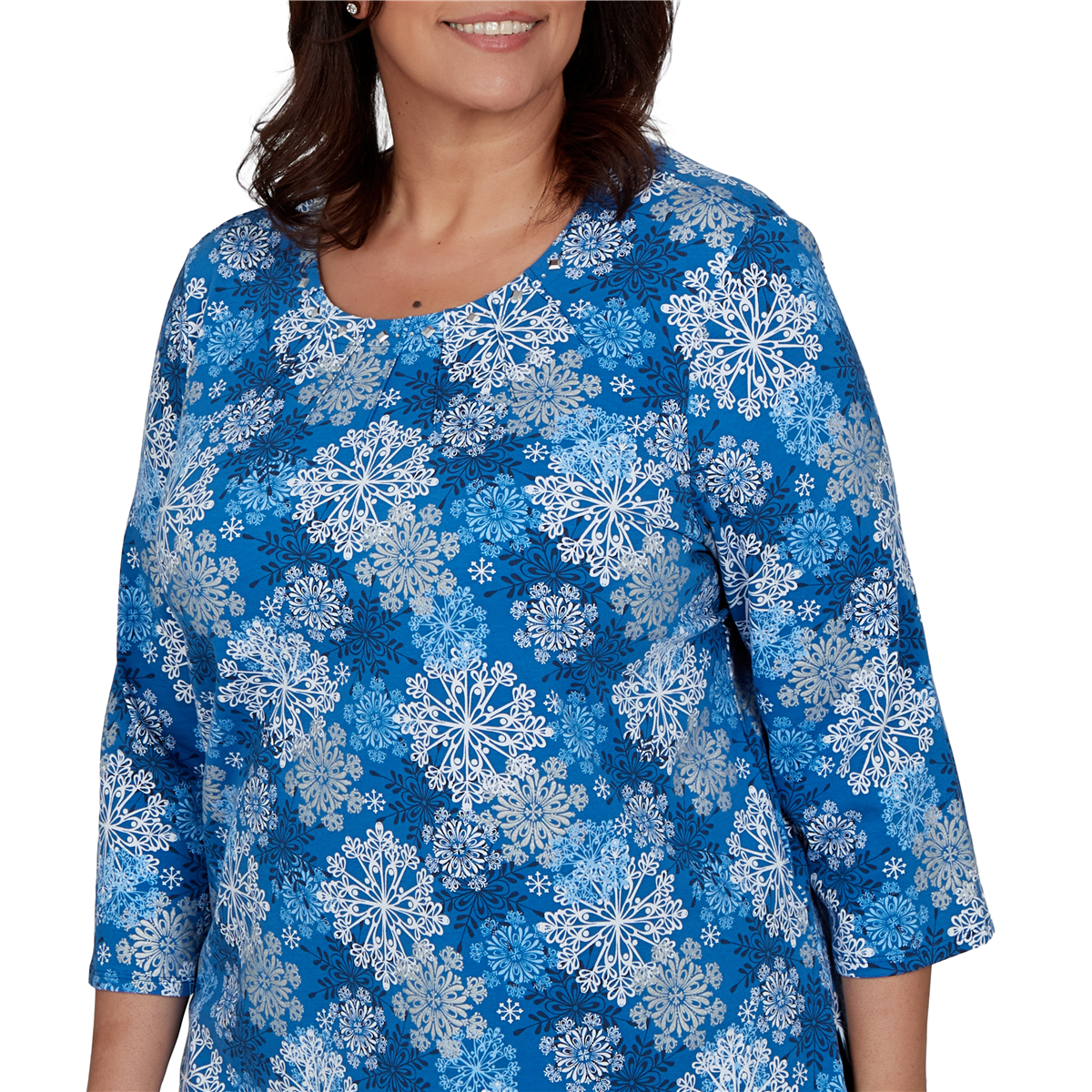 Plus Size Alfred Dunner Classics 3/4 Sleeve Snowflake Blouse