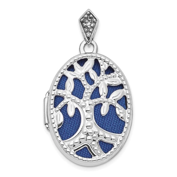 Gold Classics&#40;tm&#41; 14kt. White Gold Tree 23mm Blue Fabric Locket - image 