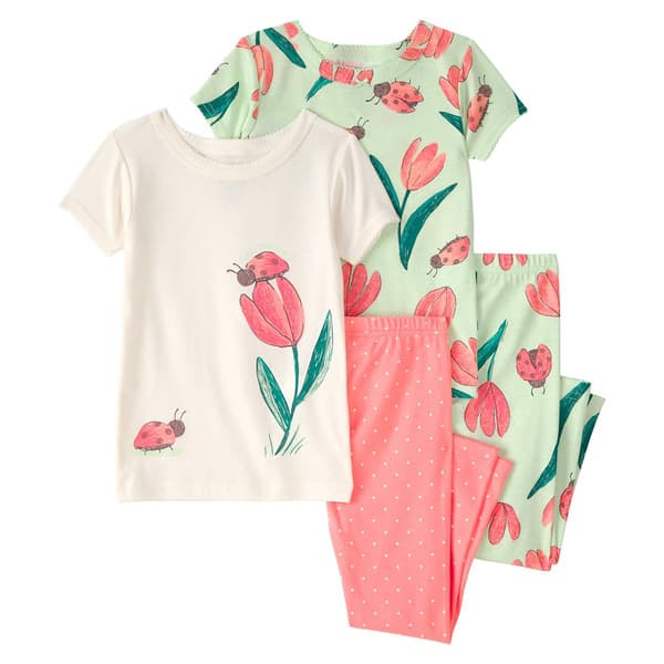 Toddler Girl Carter''s 4Pc Tulips Cotton Pj Set - image 