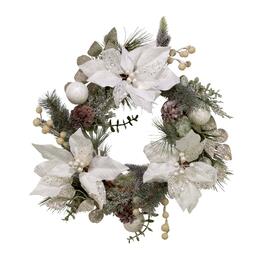 Kurt S. Adler 20in. White Poinsettia Wreath with Pinecones