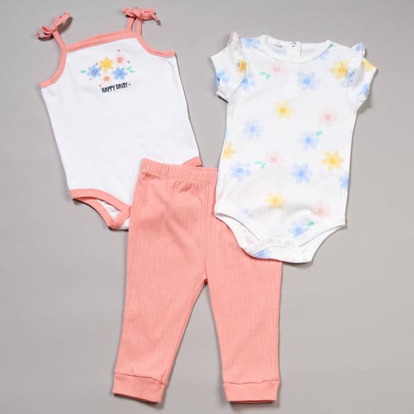 Baby Girl (12-24M) Quiltex(R) 3pc Happy Daisy Bodysuit & Jogger Set - image 