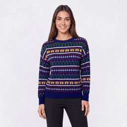 Petite Rio & Rian Long Sleeve Jingle Bells Fair Isle Sweater
