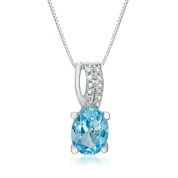 10kt. White Gold Oval Blue Topaz Pendant - image 