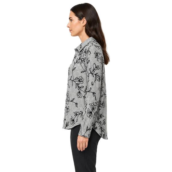 Womens Zac & Rachel Long Sleeve 1/2 Button Up Floral Grey Blouse