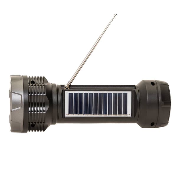 QFX Solar Flashlight w/ FM Radio External Speaker