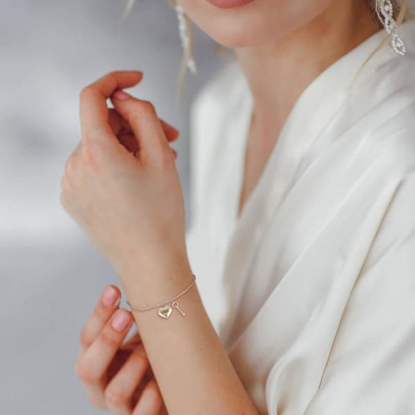 Silver White and 18kt. Gold Plated Mom Charm Bracelet