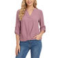 Womens NY Collection Roll Tab Woven Knot Front Solid Crepe Blouse - image 1
