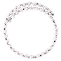 Athra Fine Silver Plated Pink Pearl & Crystal Coil Bracelet
